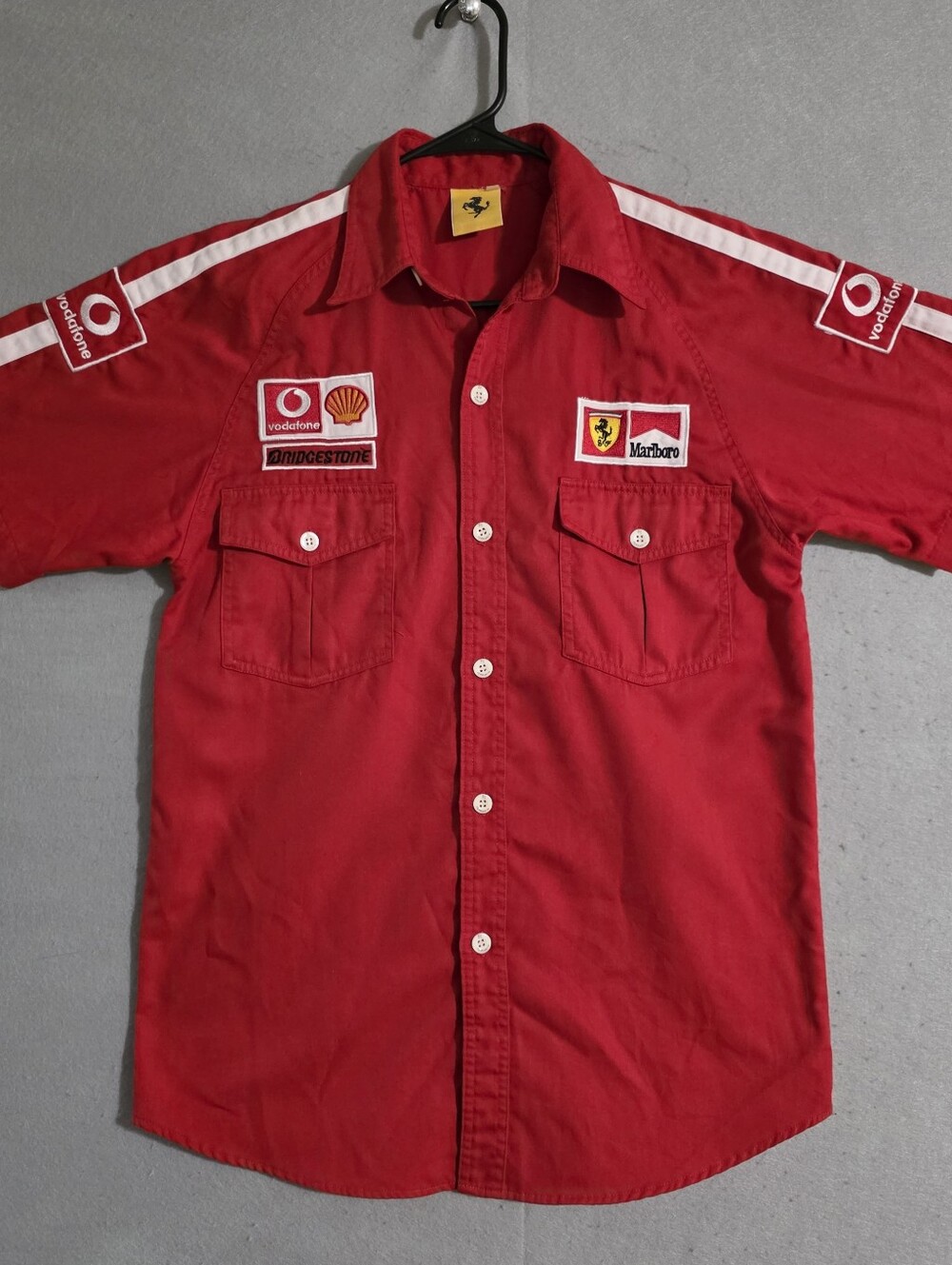 Vtg 90s Ferrari X Marlboro Formula 1 Racing S/S Button Up Shirt Size Medium